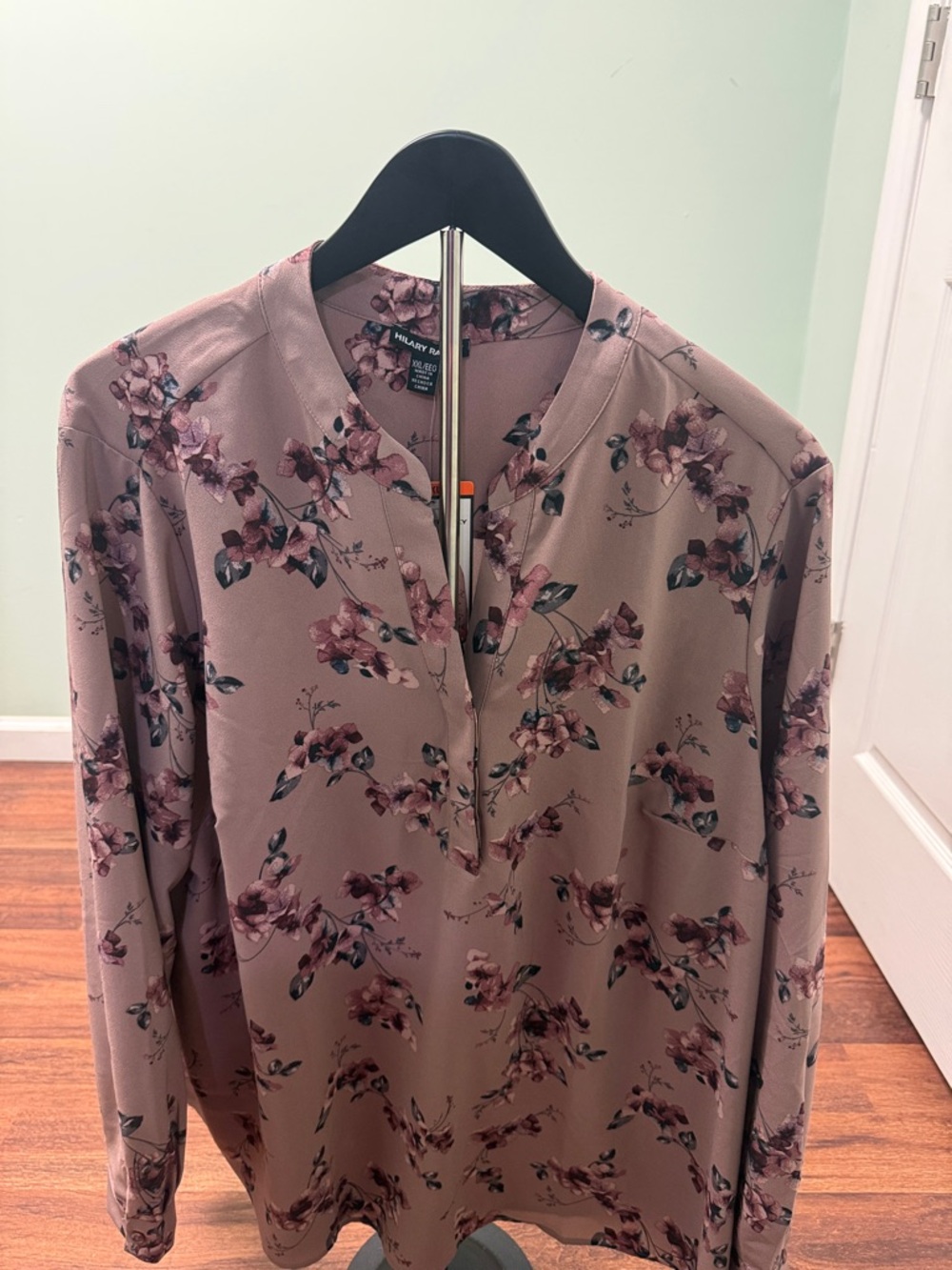 Hilary Radley Mauve Floral V-Neck Blouse